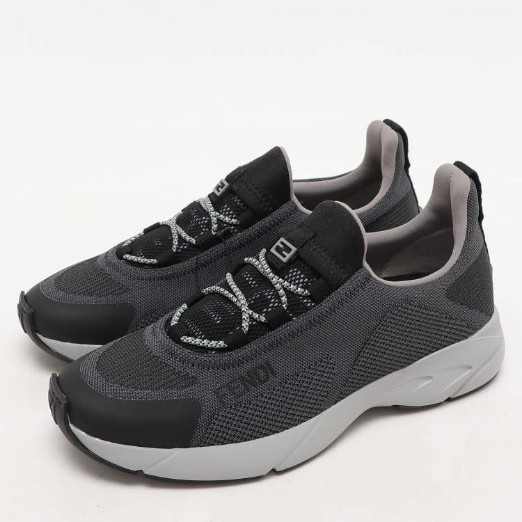 Pre Owned Fendi Grey Knit Fabric Faster Low Top Sneakers Size 36