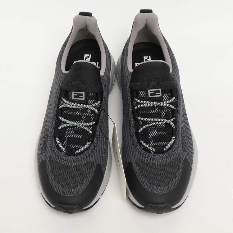 Pre Owned Fendi Grey Knit Fabric Faster Low Top Sneakers Size 36