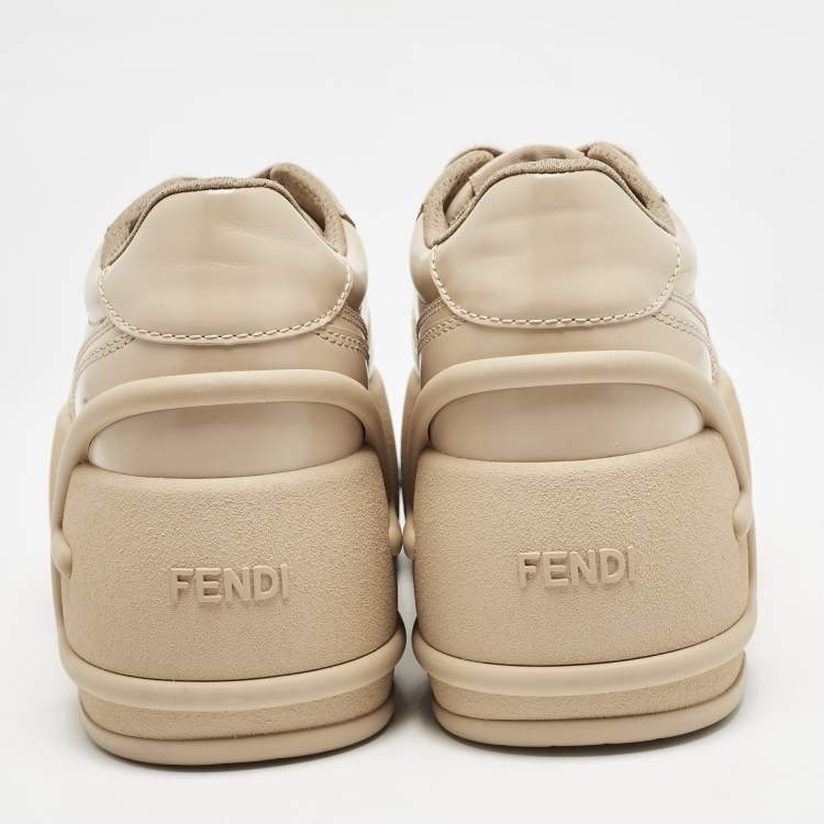 Pre Owned Fendi Beige Leather Fashion Show Platform Sneakers Size 39