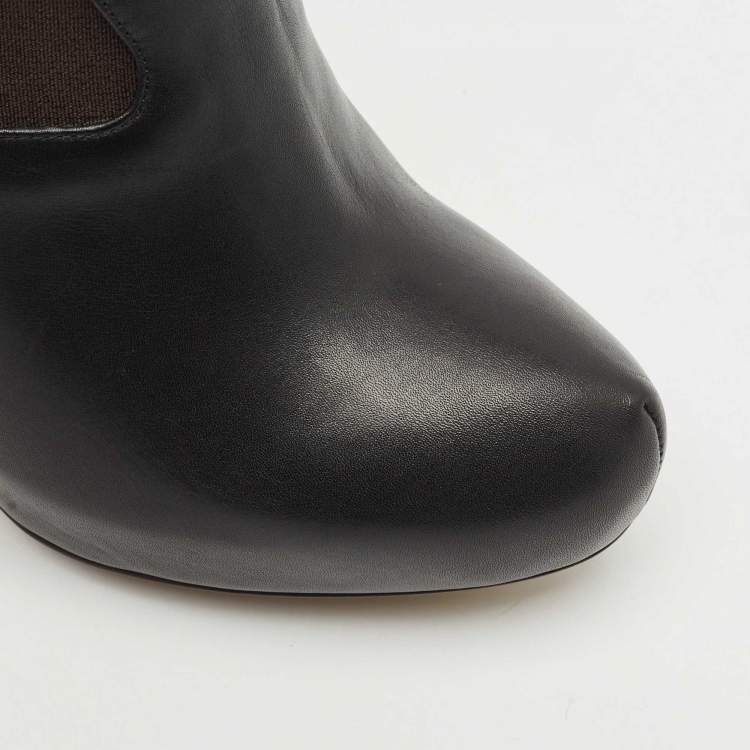 Pre Owned Fendi Black/Brown Leather and Stretch Fabric Platform Ankle Boots Size 40