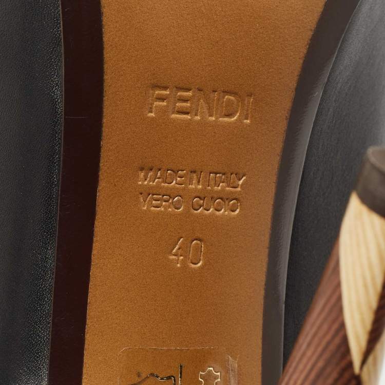 Pre Owned Fendi Black/Brown Leather and Stretch Fabric Platform Ankle Boots Size 40