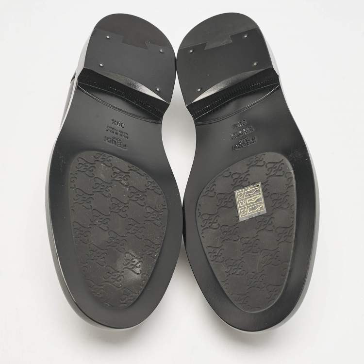 Pre Owned Fendi Black Leather Karligraphy Loafers Size 39.5