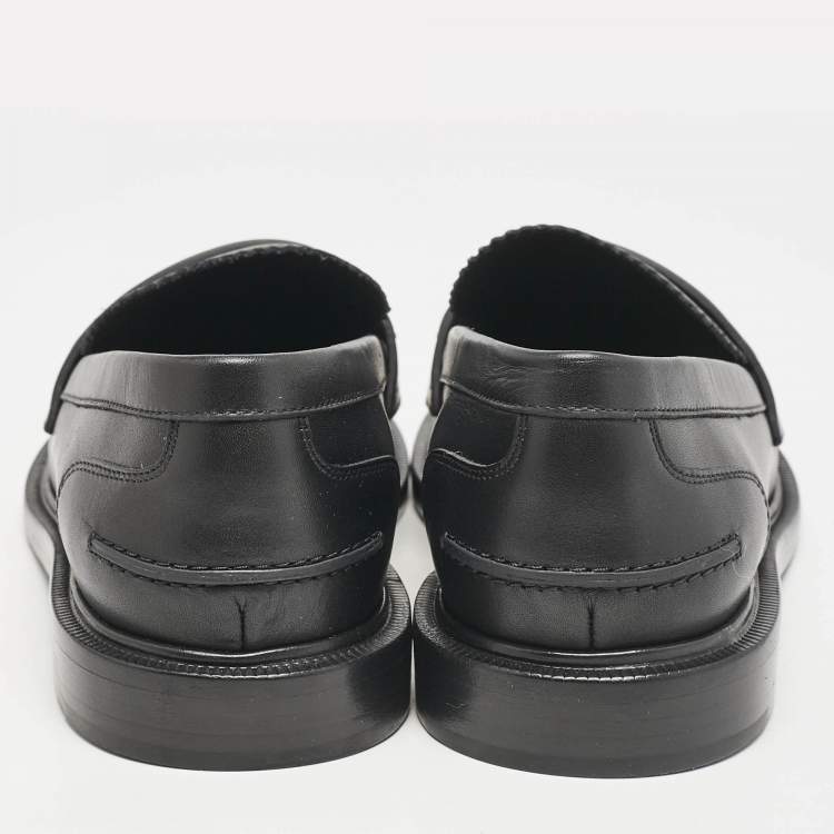 Pre Owned Fendi Black Leather Karligraphy Loafers Size 39.5