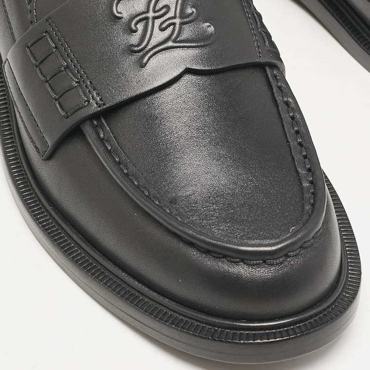 Pre Owned Fendi Black Leather Karligraphy Loafers Size 39.5