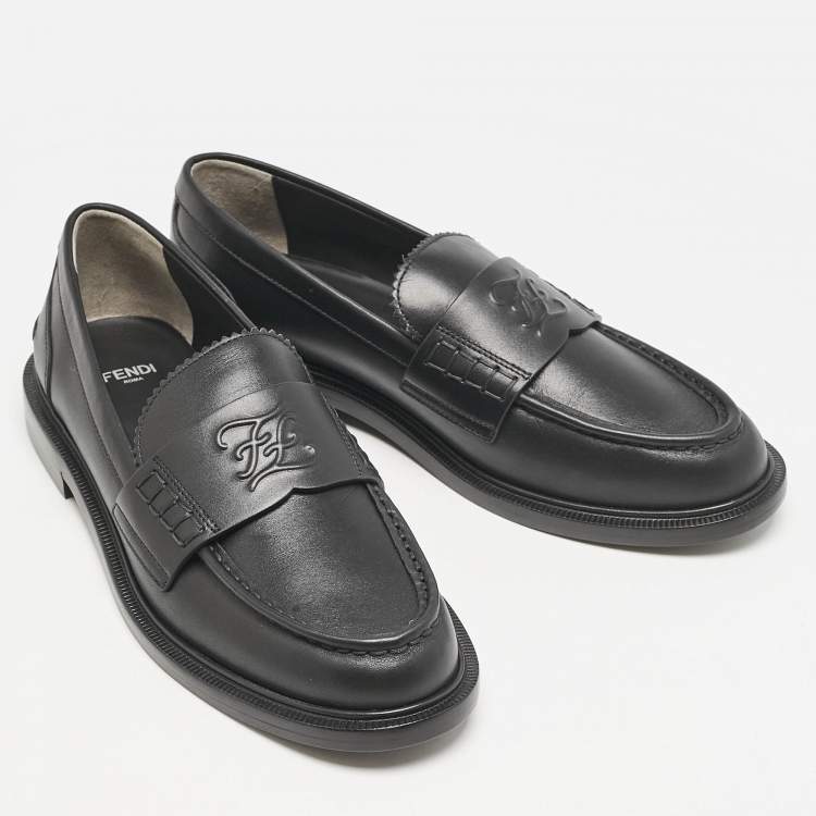 Pre Owned Fendi Black Leather Karligraphy Loafers Size 39.5