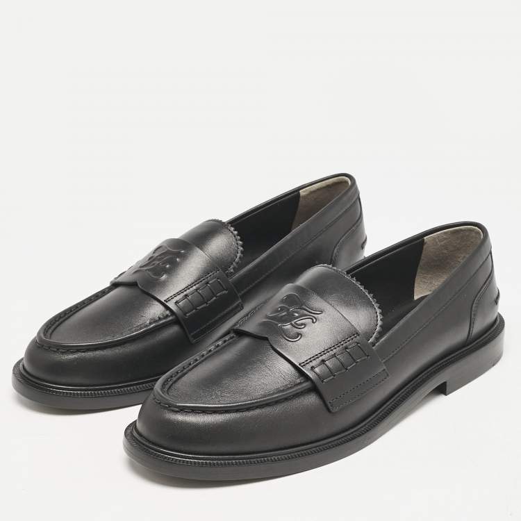 Pre Owned Fendi Black Leather Karligraphy Loafers Size 39.5