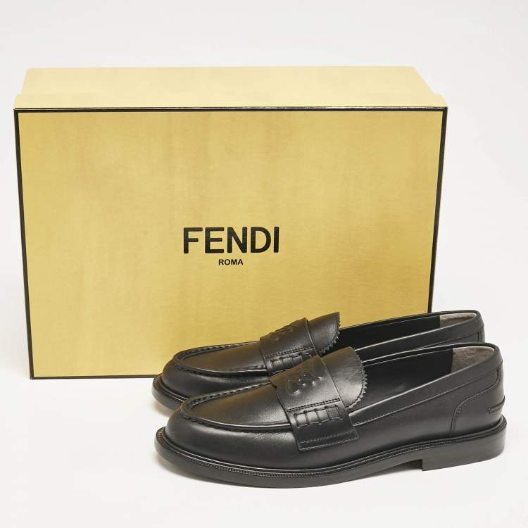 Pre Owned Fendi Black Leather Karligraphy Loafers Size 39.5