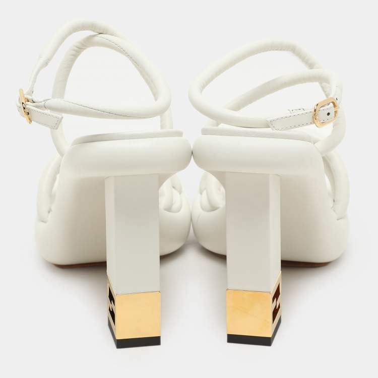 Pre Owned Fendi White Leather Baguette Ankle Strap Sandals Size 40
