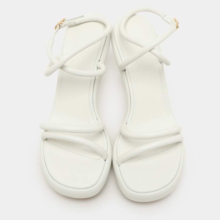 Pre Owned Fendi White Leather Baguette Ankle Strap Sandals Size 40