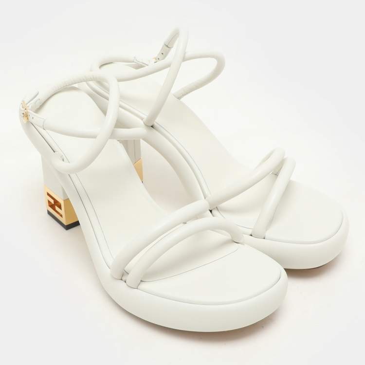 Pre Owned Fendi White Leather Baguette Ankle Strap Sandals Size 40