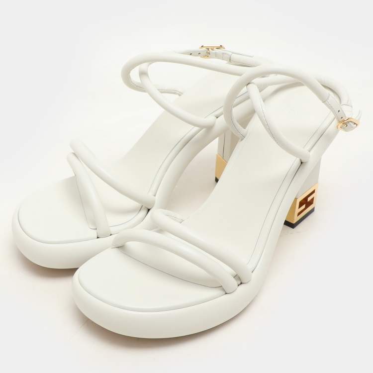 Pre Owned Fendi White Leather Baguette Ankle Strap Sandals Size 40