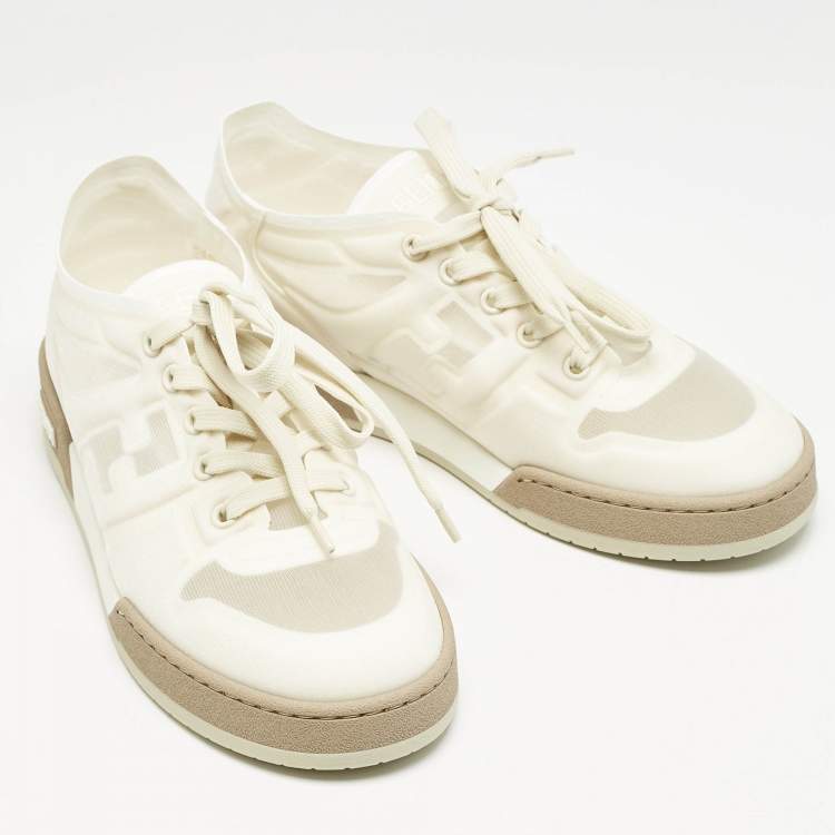 Pre Owned Fendi White/Cream Mesh Match Low Top Sneakers Size 39