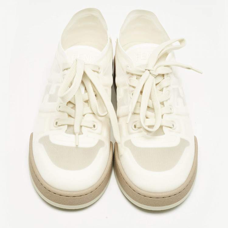 Pre Owned Fendi White/Cream Mesh Match Low Top Sneakers Size 39