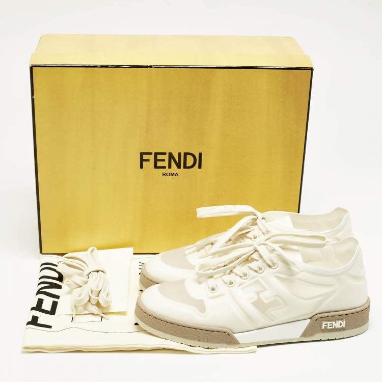 Pre Owned Fendi White/Cream Mesh Match Low Top Sneakers Size 39