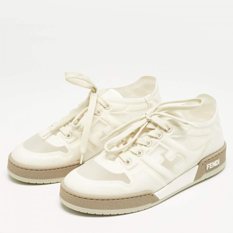 Pre Owned Fendi White/Cream Mesh Match Low Top Sneakers Size 39
