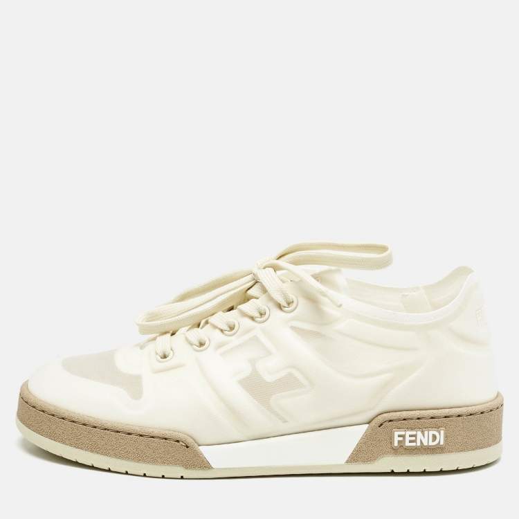 Pre Owned Fendi White/Cream Mesh Match Low Top Sneakers Size 39