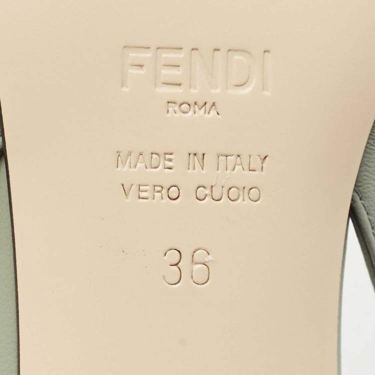 Pre Owned Fendi Green/Grey Zucca Mesh and Fabric Colibri Lite Slingback Pumps Size 36
