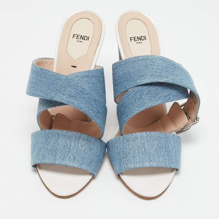 Pre Owned Fendi Blue Denim Ankle Strap Sandals Size 40