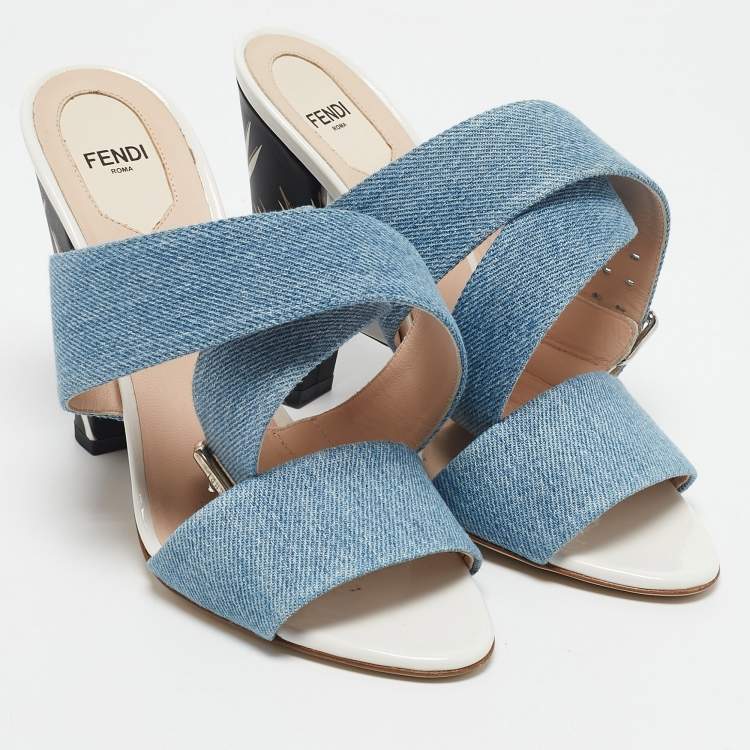 Pre Owned Fendi Blue Denim Ankle Strap Sandals Size 40