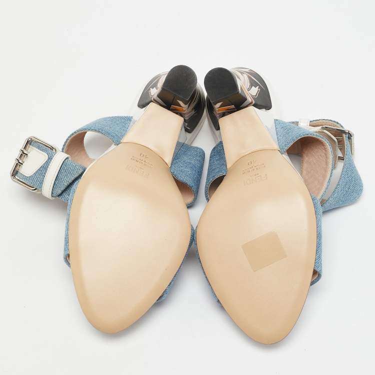 Pre Owned Fendi Blue Denim Ankle Strap Sandals Size 40