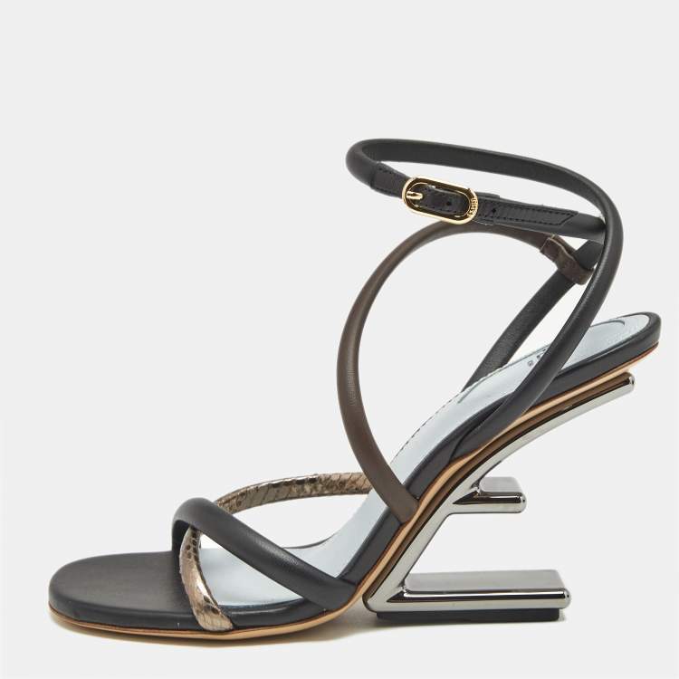 Pre Owned Fendi Tricolor Snake Embossed Leather and Leather Fendi First Ankle Strap Sandals Size 35