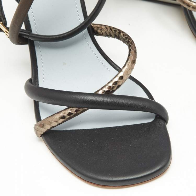 Pre Owned Fendi Tricolor Snake Embossed Leather and Leather Fendi First Ankle Strap Sandals Size 35