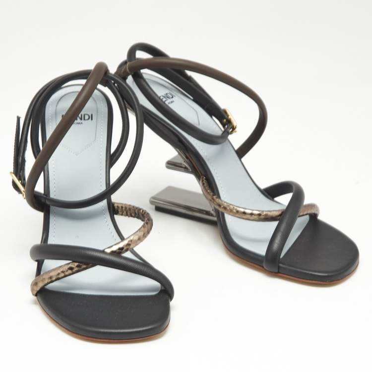 Pre Owned Fendi Tricolor Snake Embossed Leather and Leather Fendi First Ankle Strap Sandals Size 35