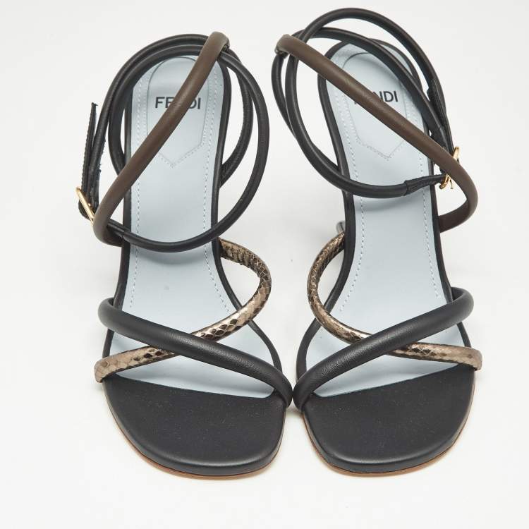 Pre Owned Fendi Tricolor Snake Embossed Leather and Leather Fendi First Ankle Strap Sandals Size 35
