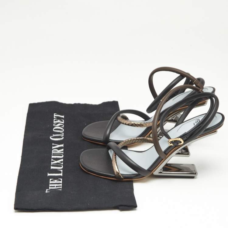 Pre Owned Fendi Tricolor Snake Embossed Leather and Leather Fendi First Ankle Strap Sandals Size 35