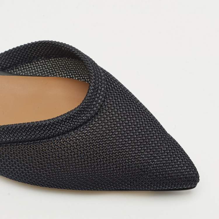 Pre Owned Fendi Black Canvas and Leather Chain-Link Flat Sandals Size 37.5