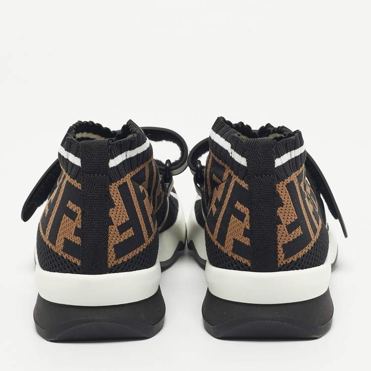 Pre Owned Fendi Black/Brown Zucca Knit Fabric Rockoko Slip On Sneakers Size 37