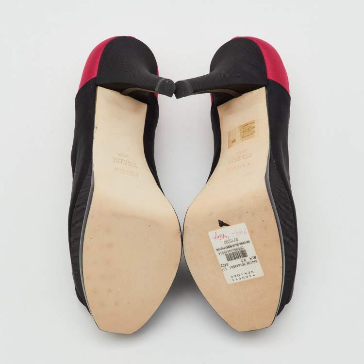 Pre Owned Fendi Tricolor Colorblock Canvas Fendista Peep Toe Platform Pumps Size 39.5