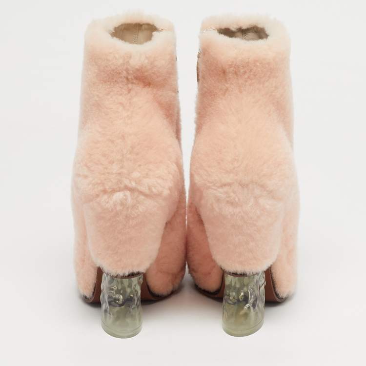 Pre Owned Fendi Light Pink Shearling Ice Heel Ankle Boots Size 38