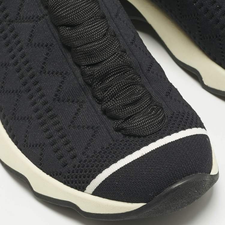 Pre Owned Fendi Navy Blue Knit Fabric Sock High Top Sneakers Size 37