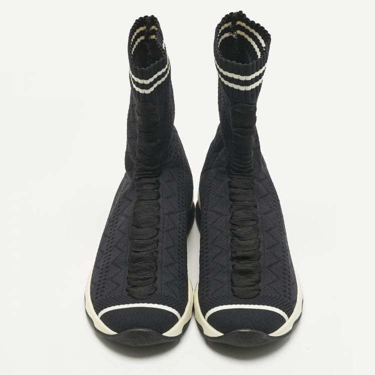 Pre Owned Fendi Navy Blue Knit Fabric Sock High Top Sneakers Size 37