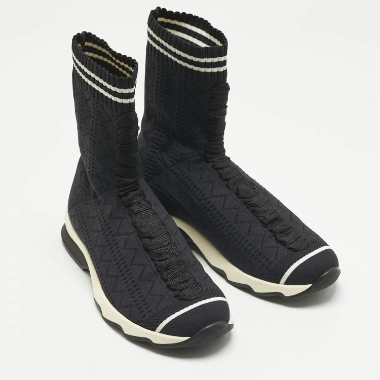 Pre Owned Fendi Navy Blue Knit Fabric Sock High Top Sneakers Size 37