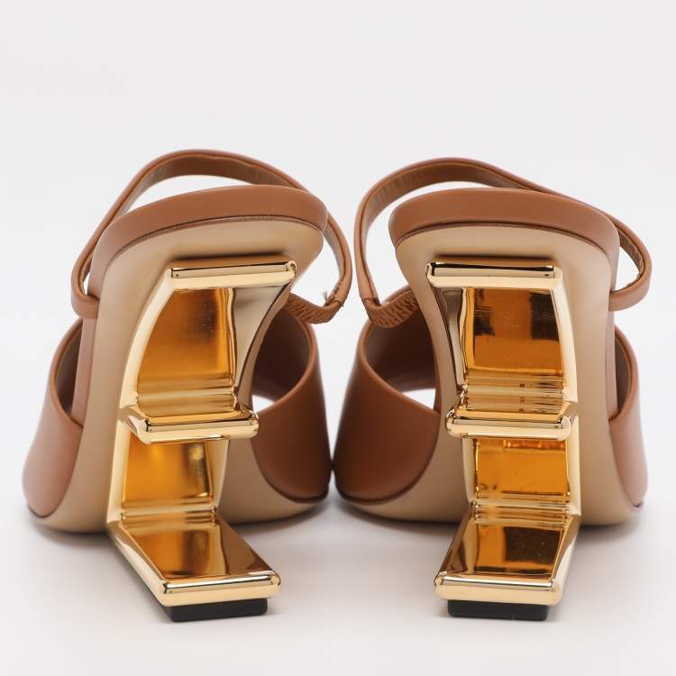 Pre Owned Fendi Brown Leather First Heel Mules Size 40