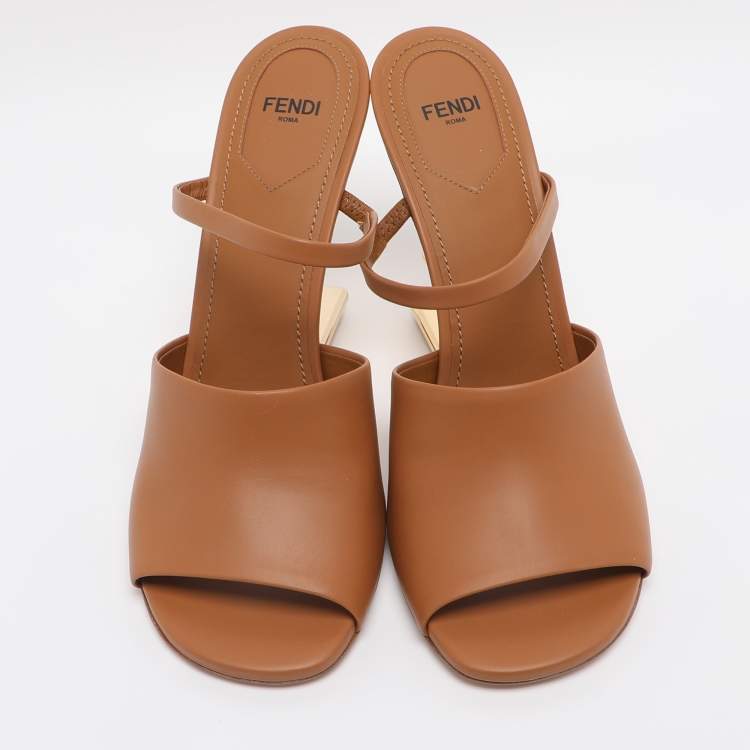 Pre Owned Fendi Brown Leather First Heel Mules Size 40
