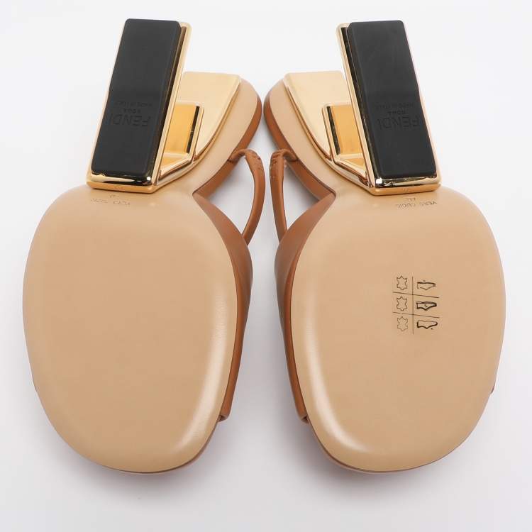 Pre Owned Fendi Brown Leather First Heel Mules Size 40