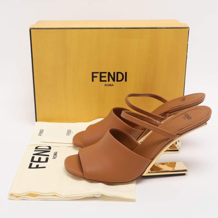Pre Owned Fendi Brown Leather First Heel Mules Size 40