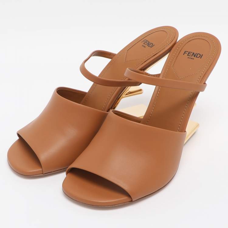 Pre Owned Fendi Brown Leather First Heel Mules Size 40