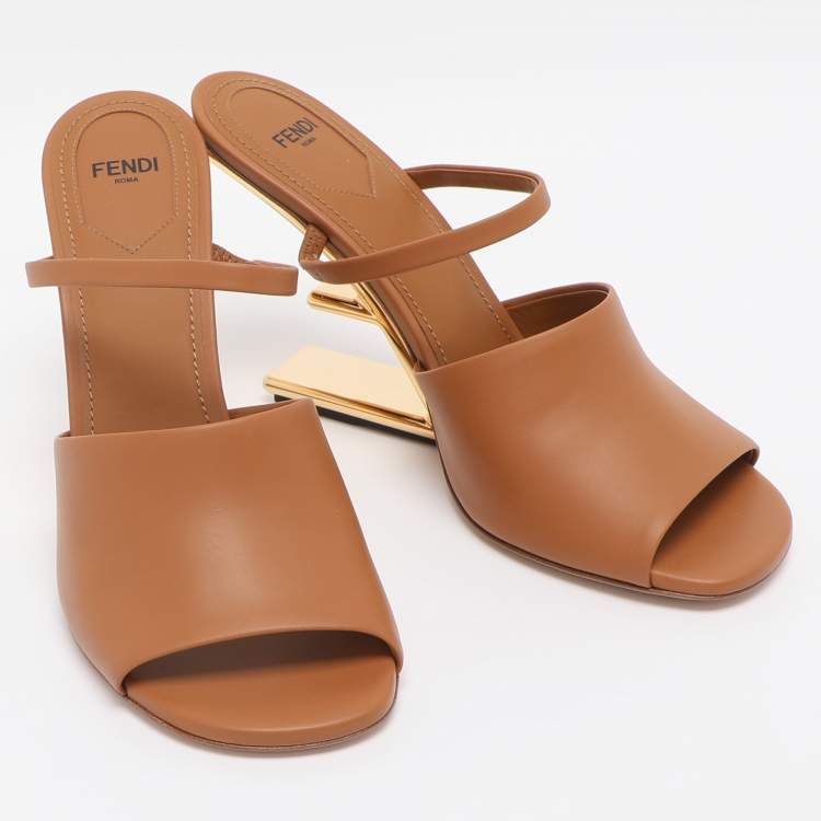 Pre Owned Fendi Brown Leather First Heel Mules Size 40