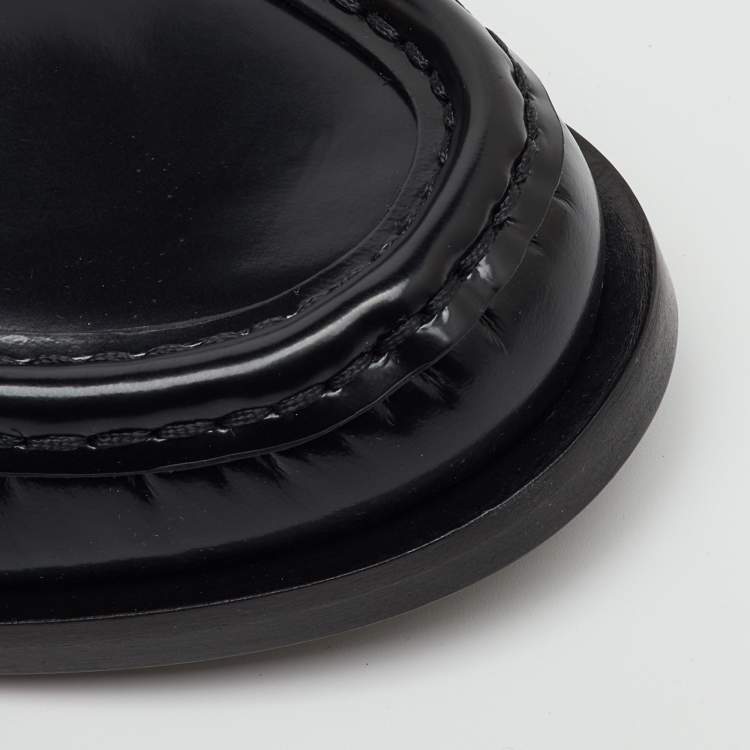 Pre Owned Fendi Black Brushed Leather Logo Slip On Loafers Size 38