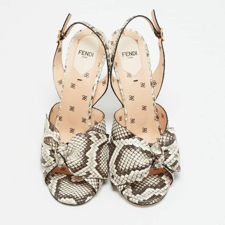 Pre Owned Fendi FFreedom Size 41 Beige Python Slingback Sandals
