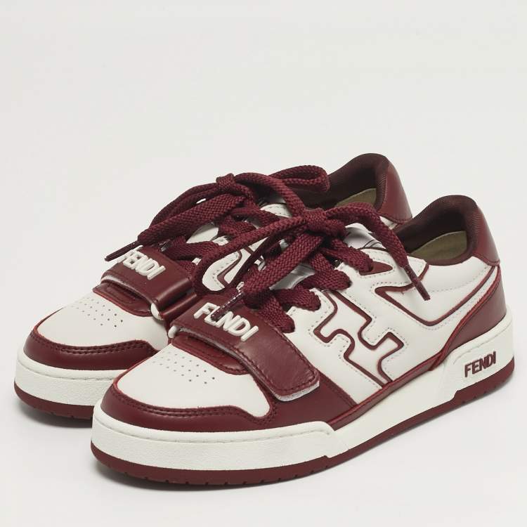 Pre Owned Fendi Match Size 36 White/Burgundy Leather Low Top Sneakers