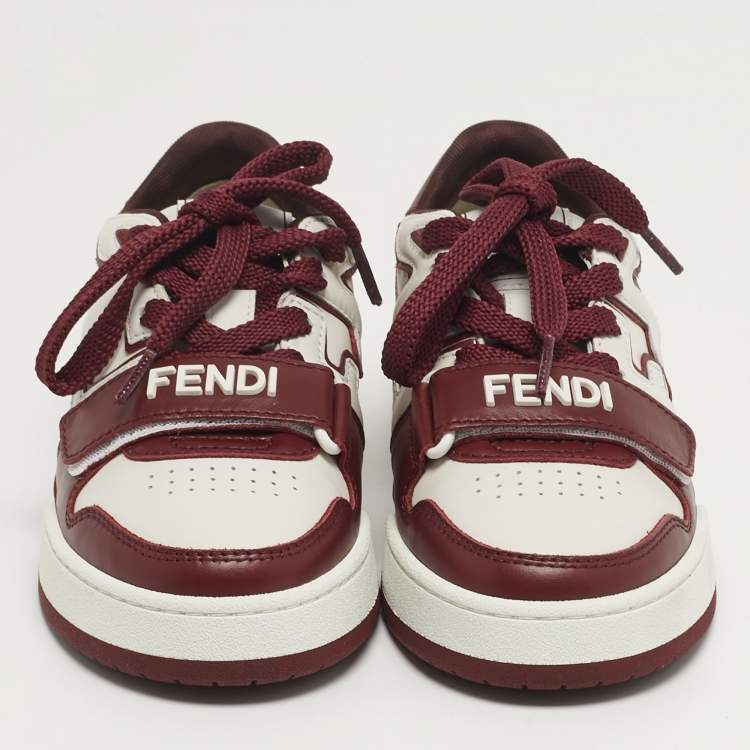 Pre Owned Fendi Match Size 36 White/Burgundy Leather Low Top Sneakers