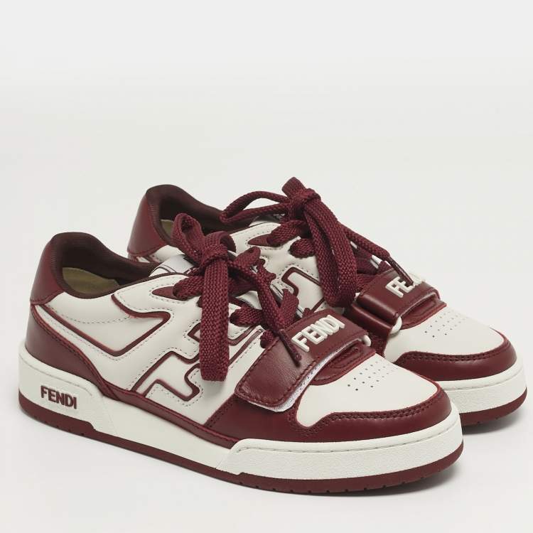 Pre Owned Fendi Match Size 36 White/Burgundy Leather Low Top Sneakers