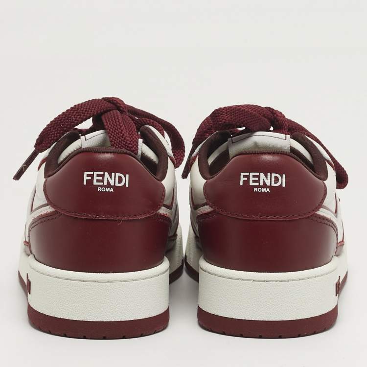 Pre Owned Fendi Match Size 36 White/Burgundy Leather Low Top Sneakers