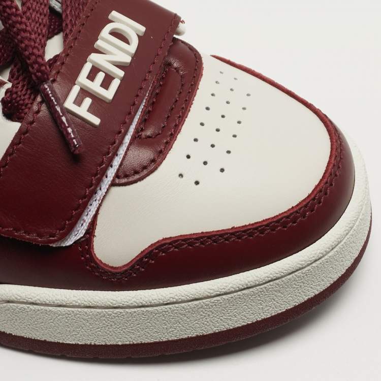 Pre Owned Fendi Match Size 36 White/Burgundy Leather Low Top Sneakers
