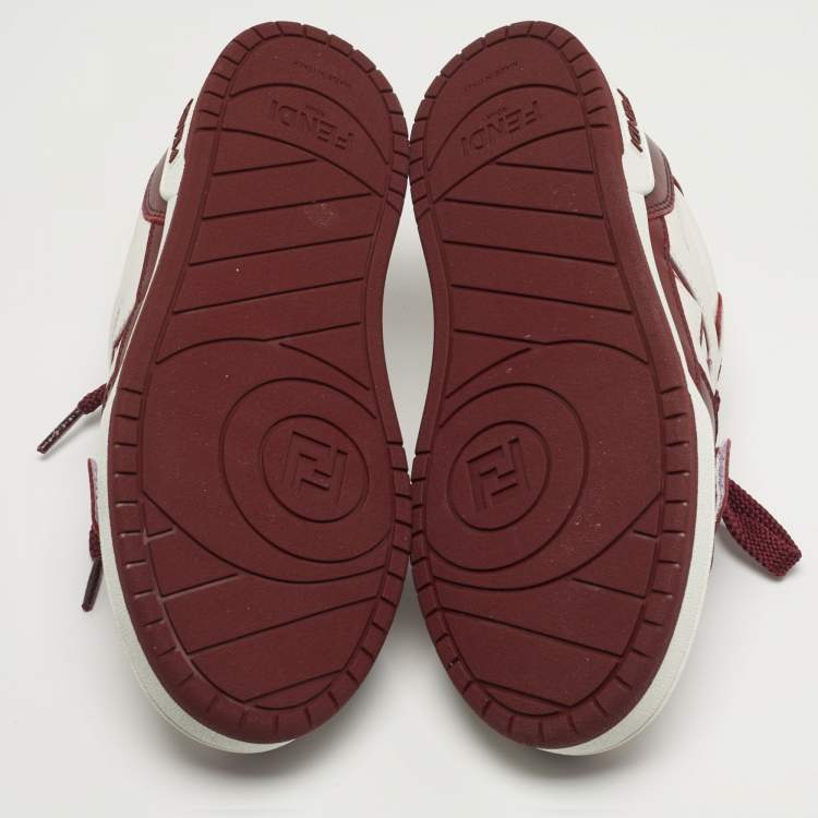 Pre Owned Fendi Match Size 36 White/Burgundy Leather Low Top Sneakers